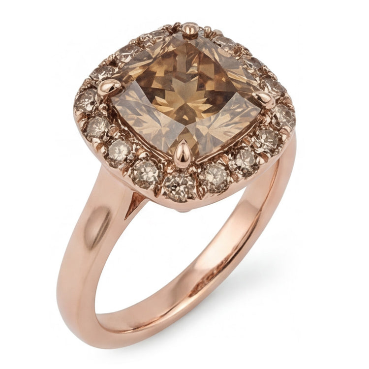 Or 14K Rose Diamant Désert Diamant Bague Halo 2 carats