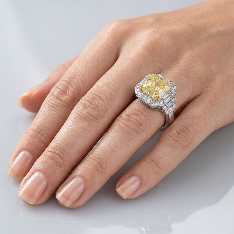 Or Bicolore 14 Carats Pureté VVS Diamant Canari Bague de