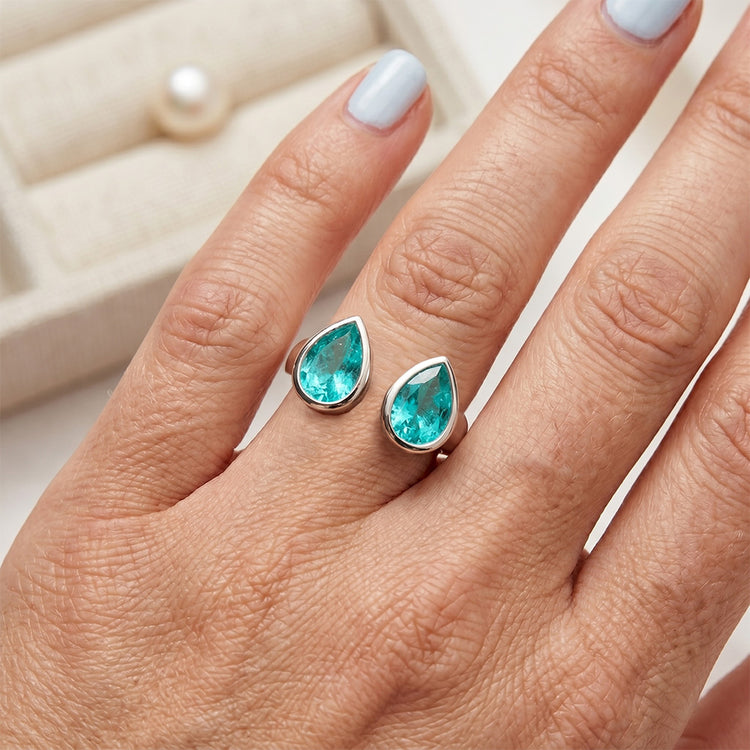 Or Blanc 14 Carats Paraiba Néon Bague Pierre de Couleur