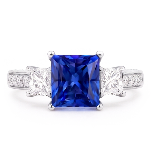 Or Blanc 14 Carats Saphir Bleu Royal Bague Pierre de Couleur