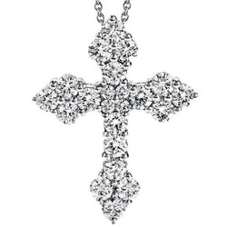 Or Blanc 14K 3.80 Ct. Collier Pendentif Croix Réel Diamants Taille Brillant