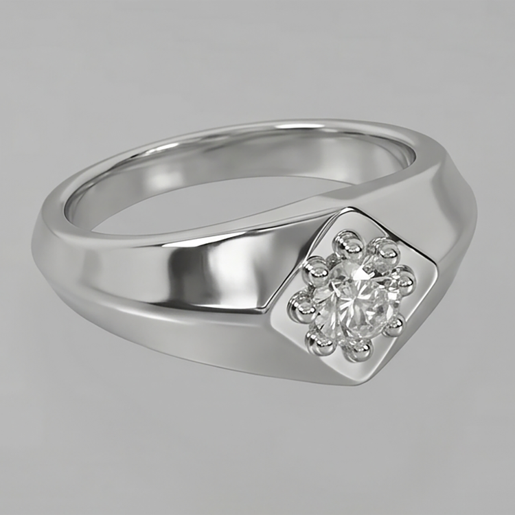 Or Blanc Hommes Bague Véritable Diamant