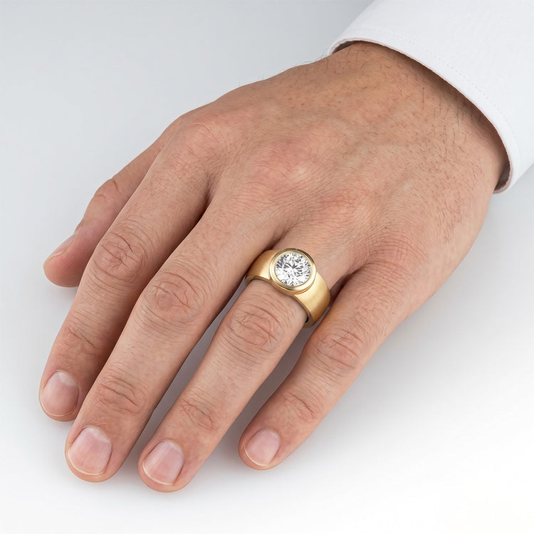 Or Jaune 14 Carats Diamant Bague Homme – 1,50-carats Taille Ronde