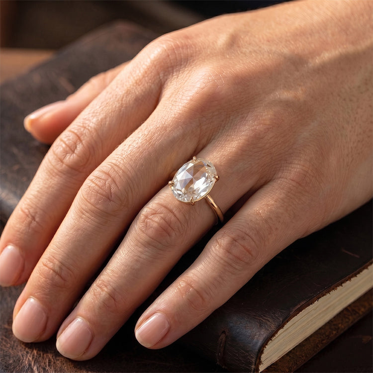 Or Jaune 14 Carats Diamant Fin Bague – 4,25-carats Ovale