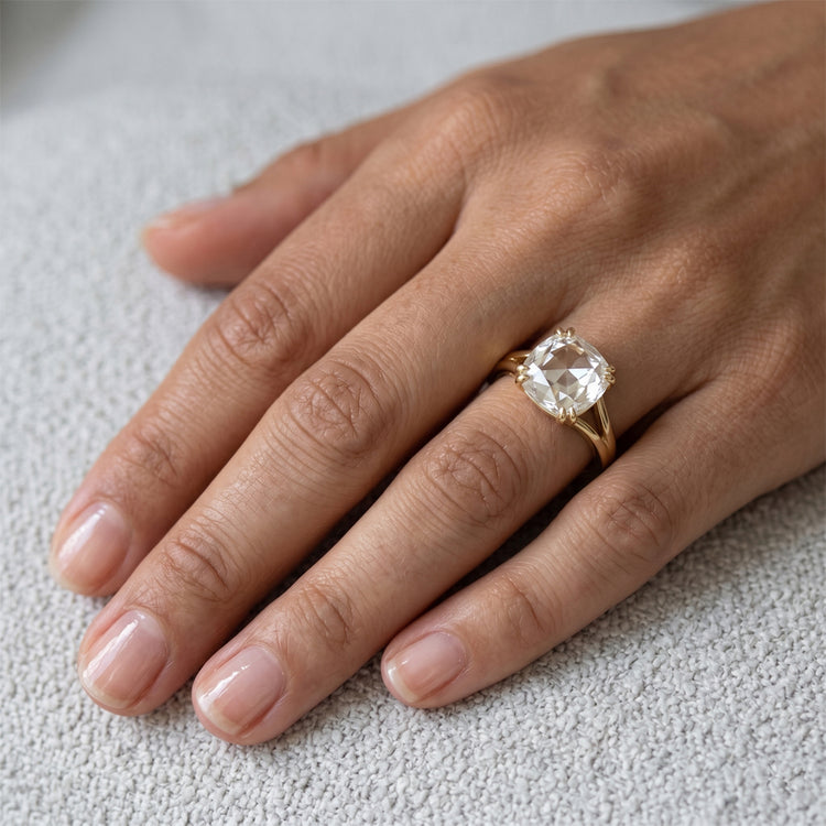 Or Jaune 14 Carats Taille Rose Diamant Bague Solitaire 3,75