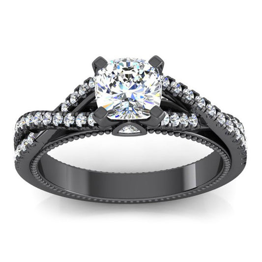 Or Noir Véritable Coussin Diamants Femme Bague Avec Accents