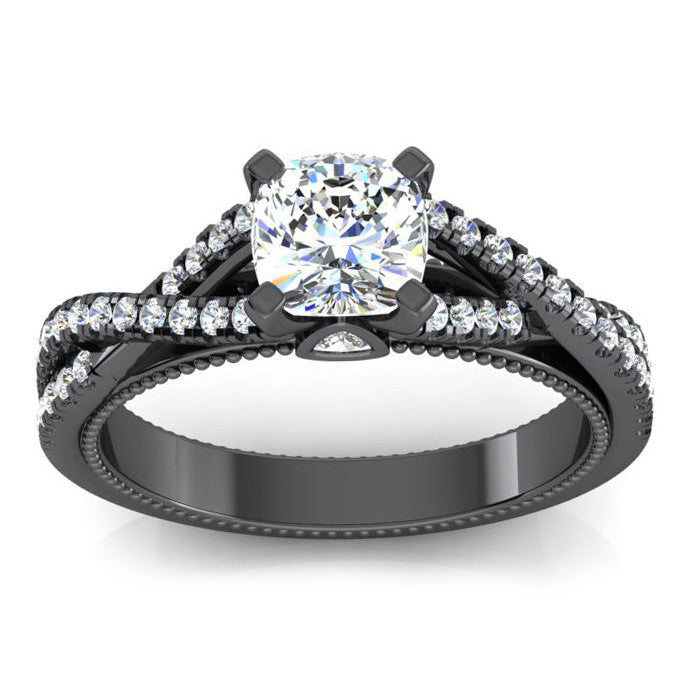 Or Noir Véritable Coussin Diamants Femme Bague Avec Accents