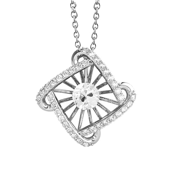 Or Pendentif de style carré Réel diamant rond