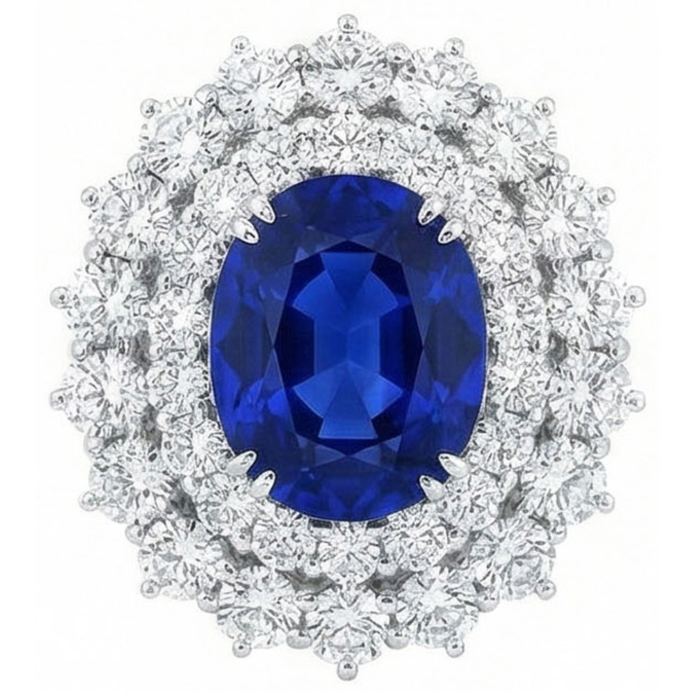 Or blanc 14 carats 10 carats. Bague Saphir Coussin Et Diamants Naturels Extraits des Mines ( et non cultivés en laboratoire ) Ronds
