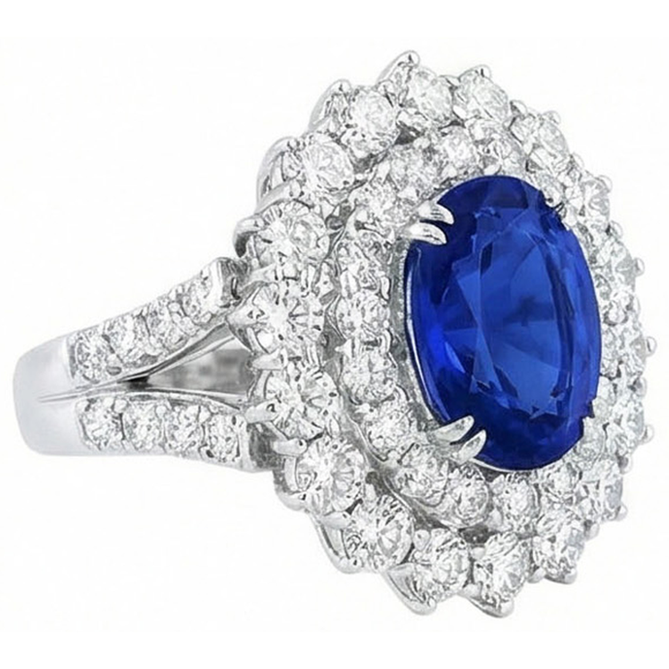 Or blanc 14 carats 10 carats. Bague Saphir Coussin Et Diamants Naturels Extraits des Mines ( et non cultivés en laboratoire ) Ronds
