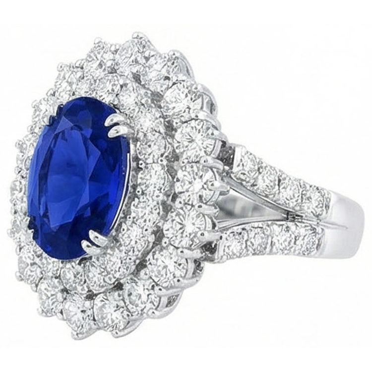 Or blanc 14 carats 10 carats. Bague Saphir Coussin Et Diamants Naturels Extraits des Mines ( et non cultivés en laboratoire ) Ronds