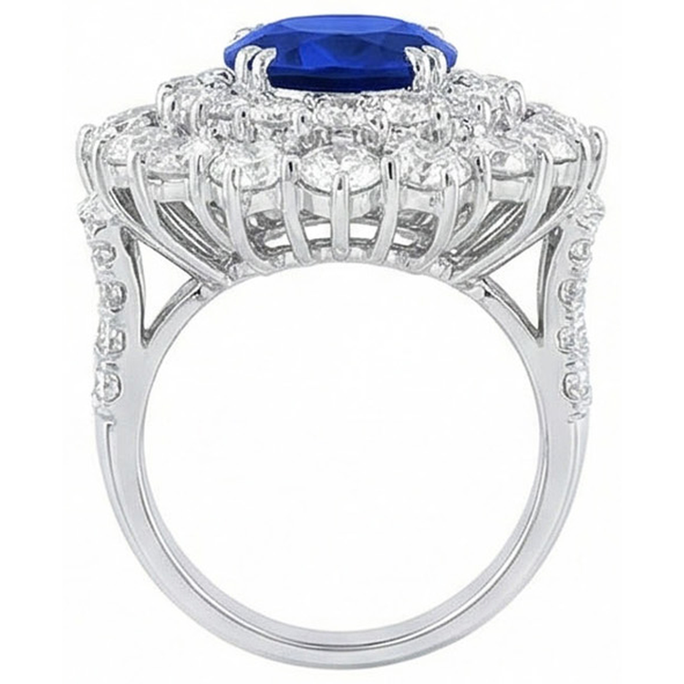 Or blanc 14 carats 10 carats. Bague Saphir Coussin Et Diamants Naturels Extraits des Mines ( et non cultivés en laboratoire ) Ronds