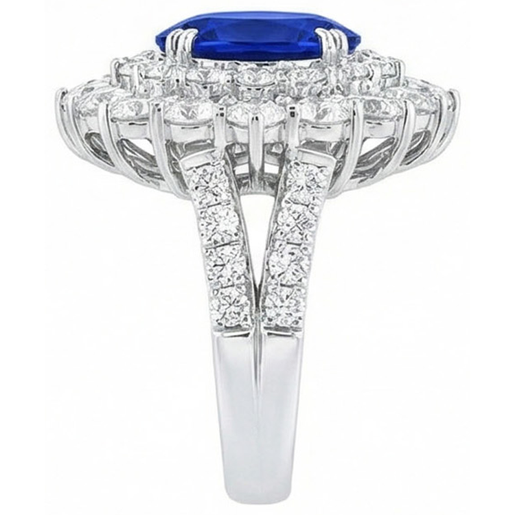 Or blanc 14 carats 10 carats. Bague Saphir Coussin Et Diamants Naturels Extraits des Mines ( et non cultivés en laboratoire ) Ronds