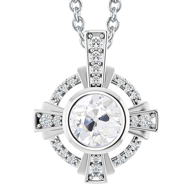 Or blanc 14K Lunette Réel Diamant Pendentif Slide Round Cut Old Cut 4 Carats