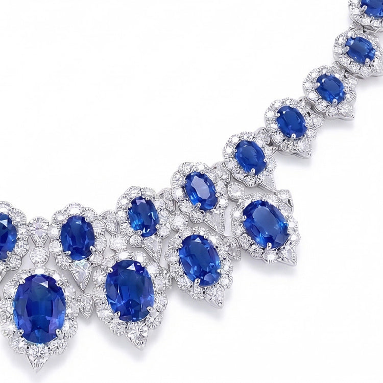 Or blanc 291.17 Ct. Bijoux Collier Saphir Bleu & Diamant Naturels Extraits des Mines ( et non cultivés en laboratoire ) Blanc