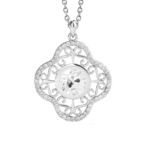 Or blanc Pendentif Réel diamant rond serti clos