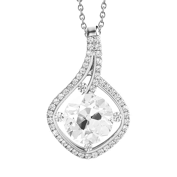 Or blanc Pendentif Réel diamant rond