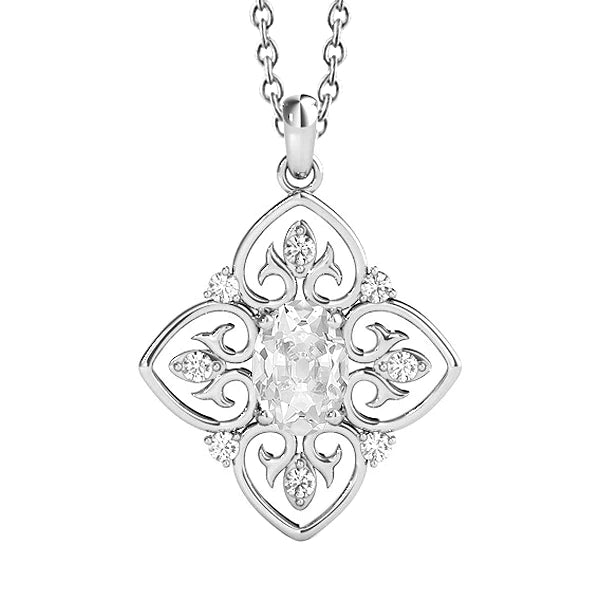 Or blanc Pendentif Réel diamant taille ronde et ovale serti griffe