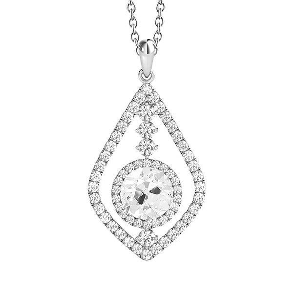 Or blanc Pendentif halo de Réel diamants ronds