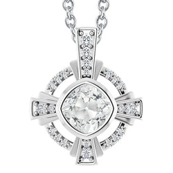 Or blanc Réel diamant pendentif lunette sertie Slide Cushion Vieux mineur 5.50 Ct.