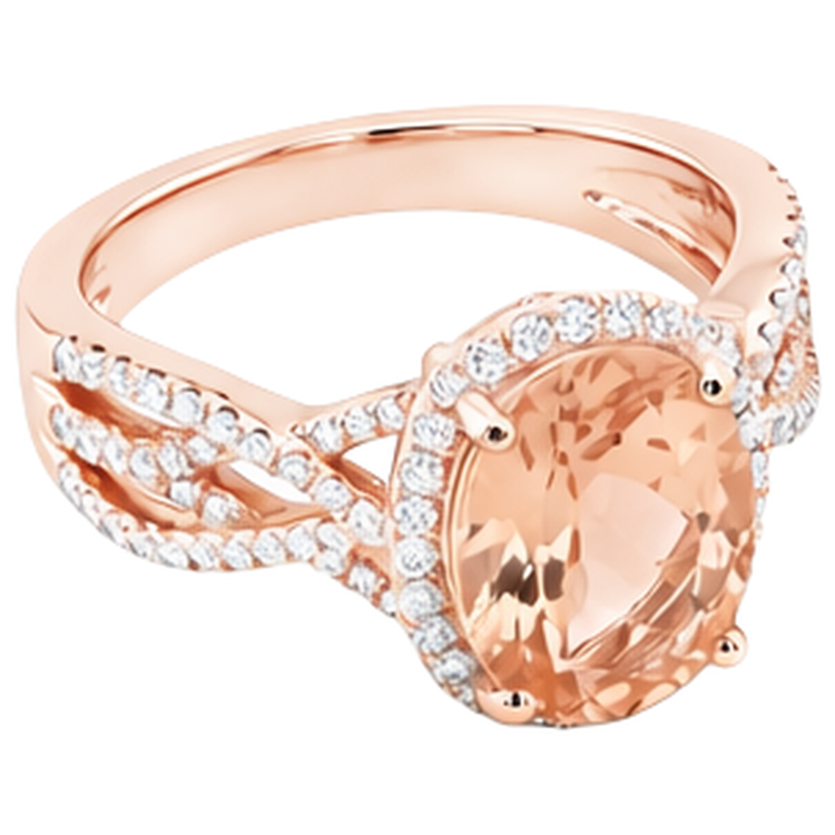 Or rose 14 carats 11.50 ct. Bague Anniversaire Morganite Avec Diamants Naturels Extraits des Mines ( et non cultivés en laboratoire )