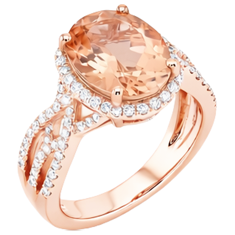 Or rose 14 carats 11.50 ct. Bague Anniversaire Morganite Avec Diamants Naturels Extraits des Mines ( et non cultivés en laboratoire )