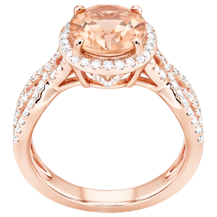 Or rose 14 carats 11.50 ct. Bague Anniversaire Morganite Avec Diamants Naturels Extraits des Mines ( et non cultivés en laboratoire )