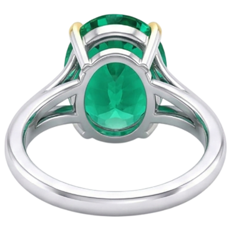 Émeraude Fine Taille Ovale Bague Pierre de Couleur en Or Deux Tons 14 Carats – vue détaillée