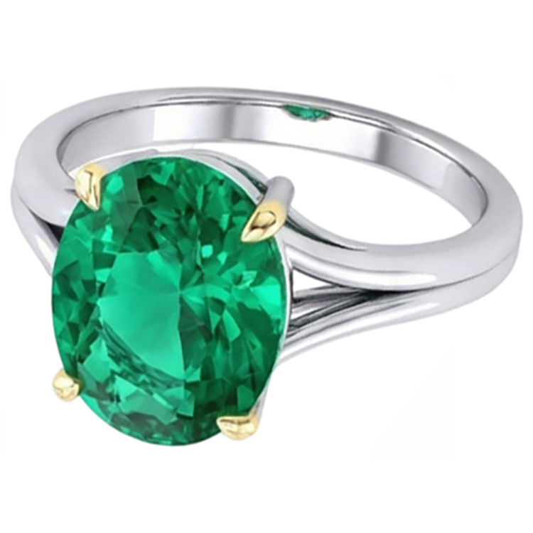 Émeraude Fine Taille Ovale Bague Pierre de Couleur en Or Deux Tons 14 Carats – vue d'angle