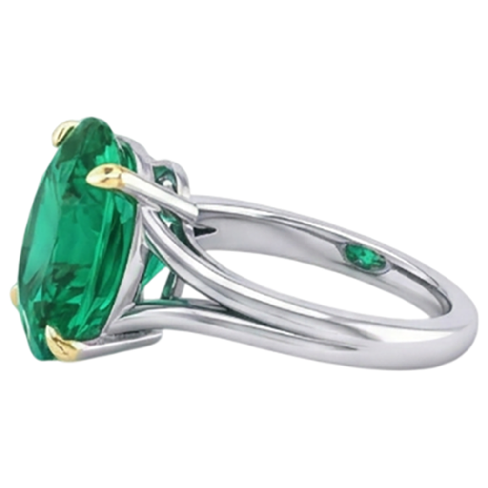 Bague Pierre de Couleur Or Deux Tons 14 Carats avec Émeraude Fine – vue de dessus