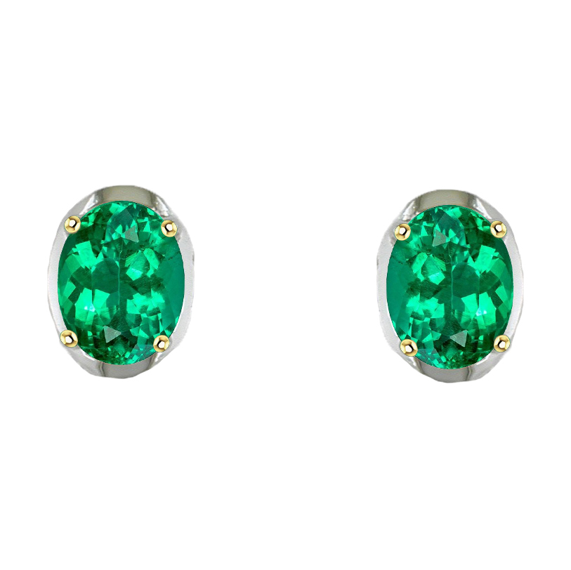 Émeraude Ovale Gemstone Earring en Or 14K Bicolore – vue principale