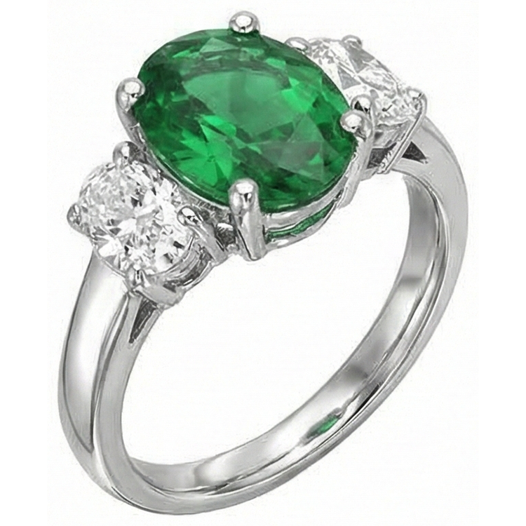 Ovale Émeraude bague en Or Blanc 14 Carats – vue de côté