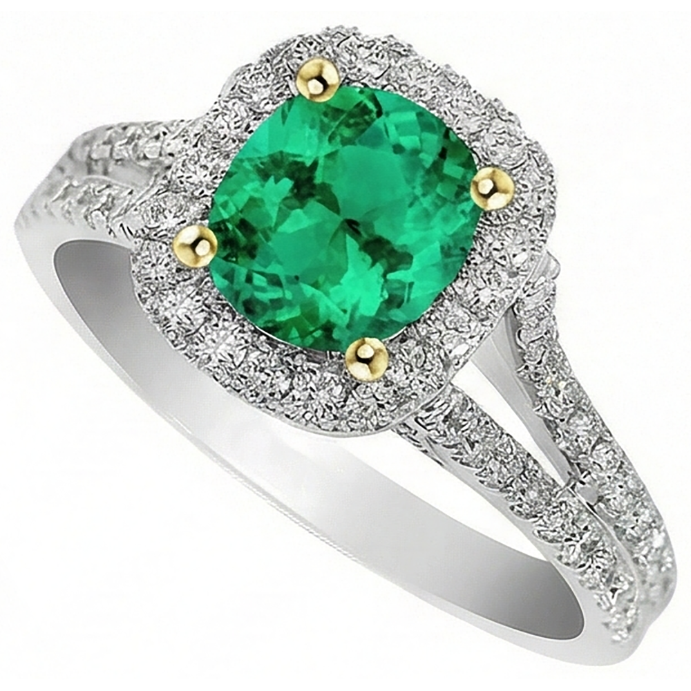Émeraude Colombienne Bague Pierre Précieuse 2-carats Or Deux Tons 14 Carats – vue d'angle