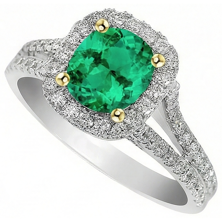 Émeraude Colombienne Bague Pierre Précieuse 2-carats Or Deux Tons 14 Carats – vue d'angle