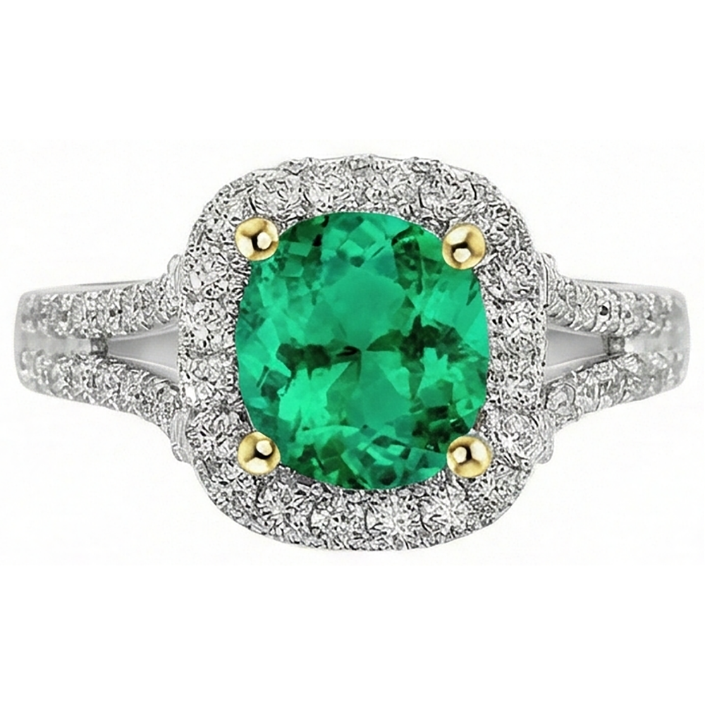 Émeraude Colombienne Bague Pierre Précieuse 2-carats Or Deux Tons 14 Carats – vue de face