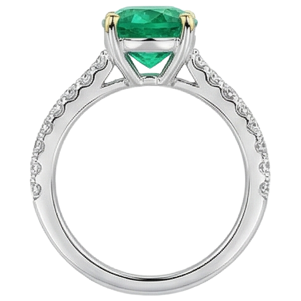 Émeraude Fine Bague Pierre de Couleur 3,50 carats Or 14K Bicolore – vue de dessus