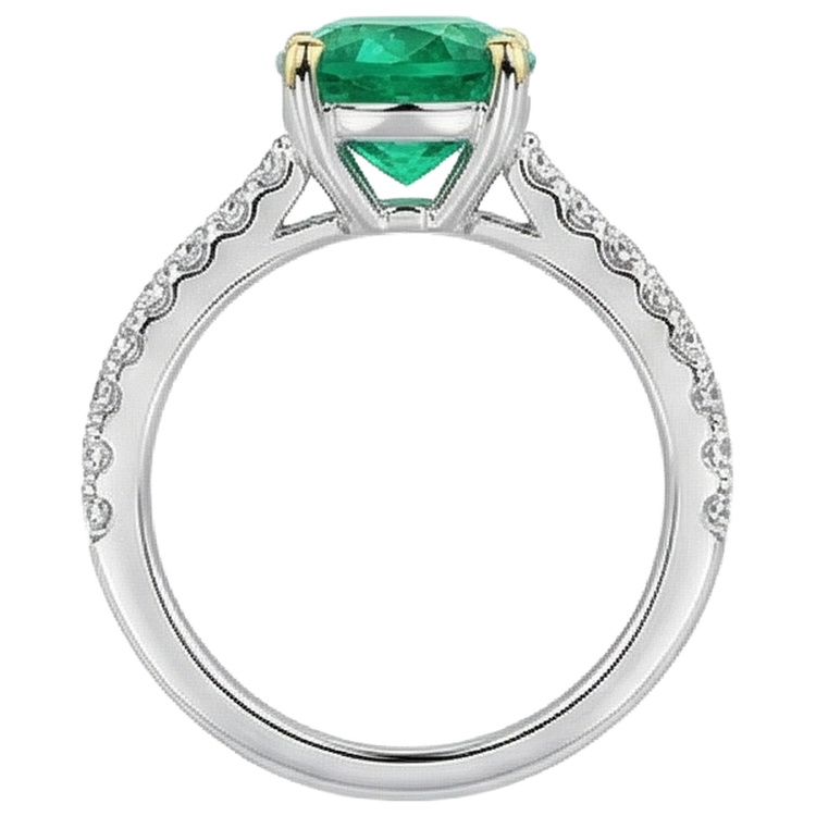 Émeraude Fine Bague Pierre de Couleur 3,50 carats Or 14K Bicolore – vue de dessus