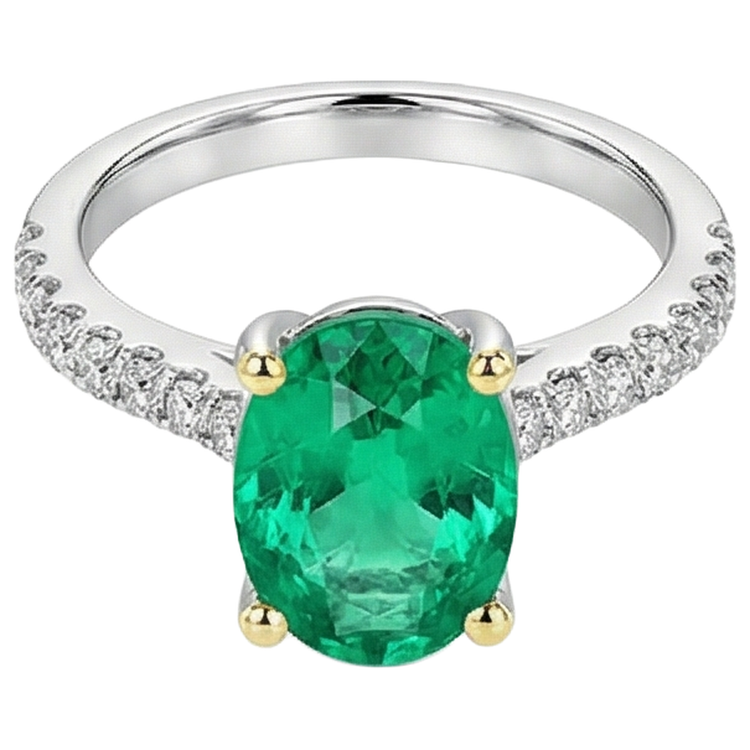 Émeraude Fine Bague Pierre de Couleur 3,50 carats Or 14K Bicolore – vue de profil