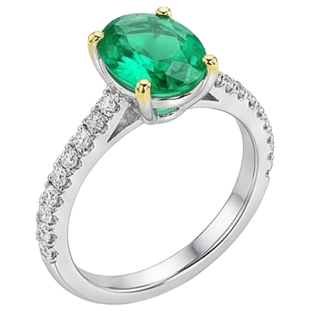 Sophistiqué Émeraude Fine Bague Pierre de Couleur 3,50 carats – vue de face