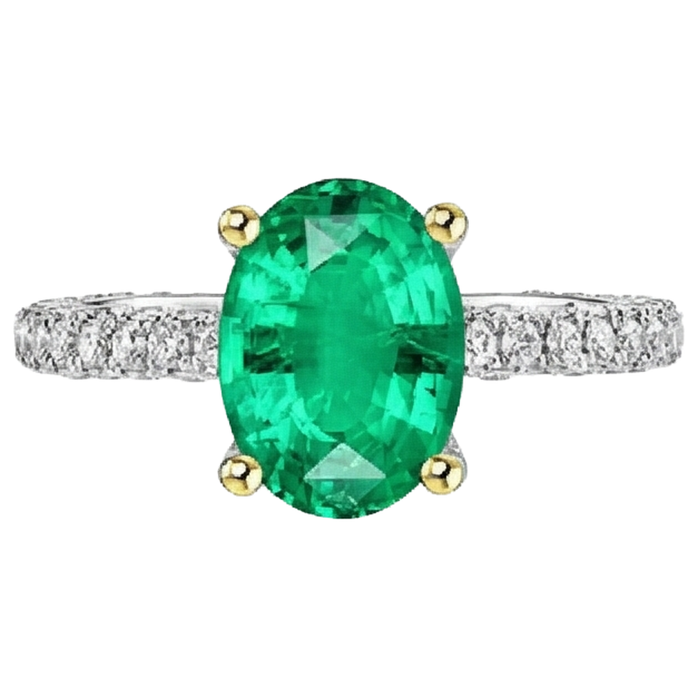 Taille Ovale Émeraude Fine bague en Or 14K Bicolore – vue de côté