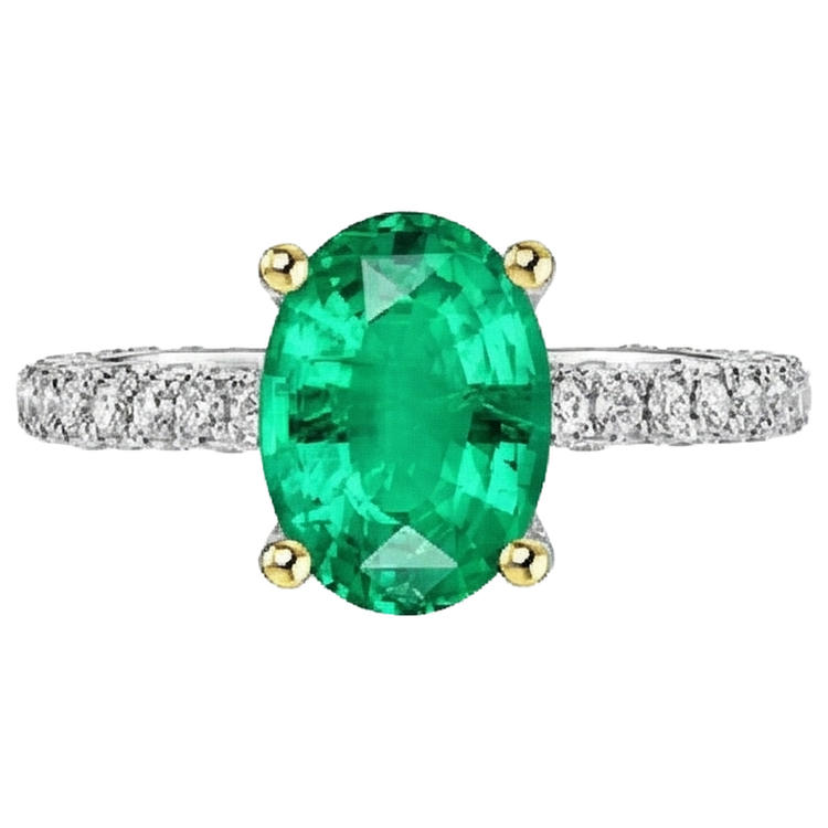Taille Ovale Émeraude Fine bague en Or 14K Bicolore – vue de côté