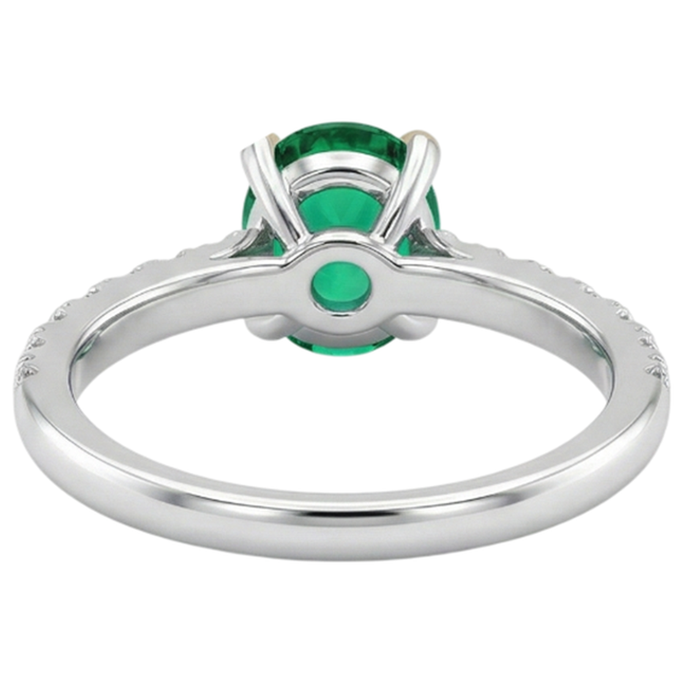 Taille Ovale Émeraude Colombienne bague en Or 14K Bicolore – vue arrière
