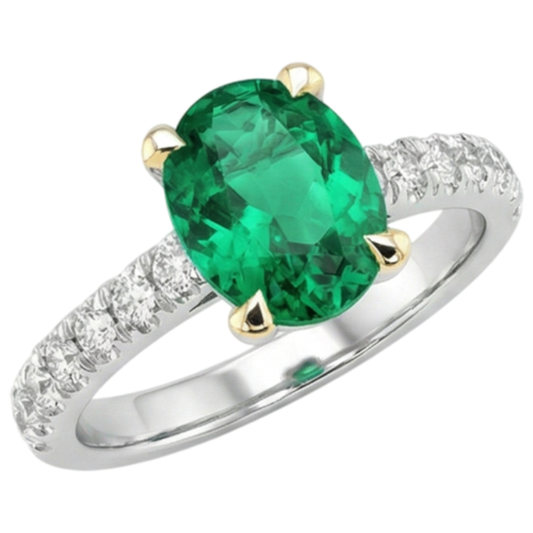 Émeraude Colombienne Bague Pierre de Couleur 2-carats Or 14K Bicolore – vue de face