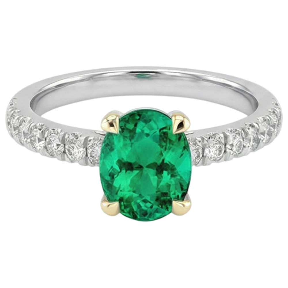 Bague Pierre de Couleur Or 14K Bicolore avec Émeraude Colombienne – vue de côté