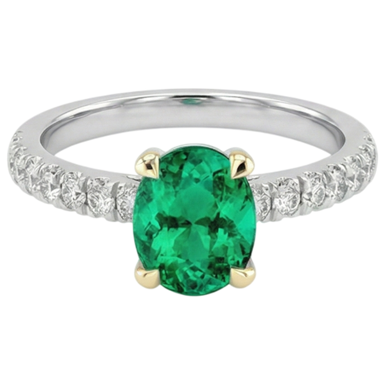 Bague Pierre de Couleur Or 14K Bicolore avec Émeraude Colombienne – vue de côté