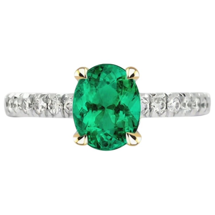 Émeraude Colombienne Bague Pierre de Couleur 2 carats Or 14K Bicolore – vue de profil