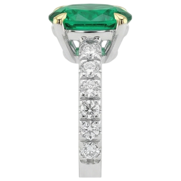 Taille Ovale Émeraude Colombienne bague en Or 14K Bicolore – vue de dessus