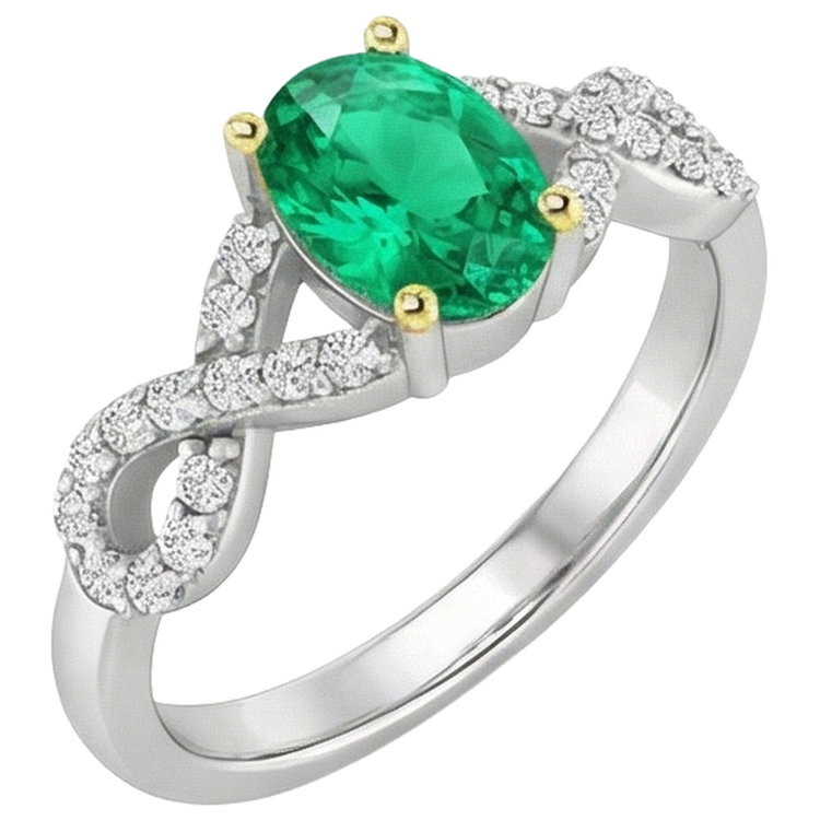 Émeraude Fine Bague Pierre de Couleur 1-carats Or Deux Tons 14 Carats – vue d'angle