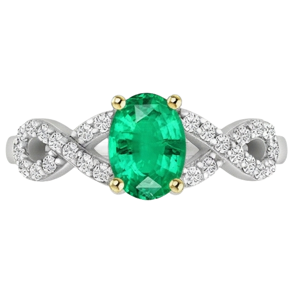Émeraude Fine Bague Pierre de Couleur 1-carats Or Deux Tons 14 Carats – vue de profil