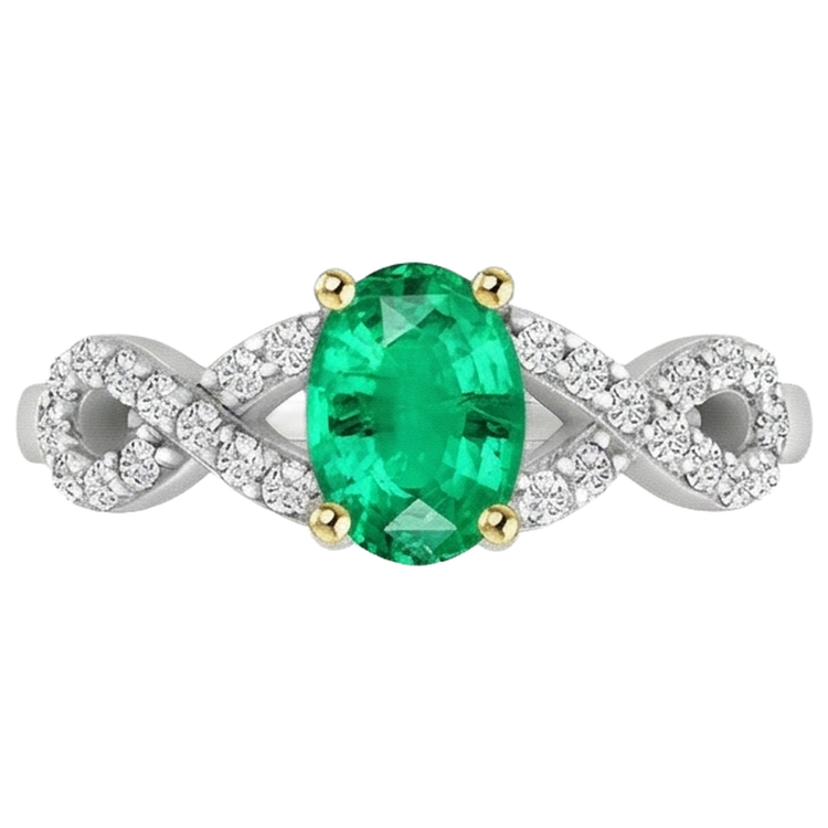 Émeraude Fine Bague Pierre de Couleur 1-carats Or Deux Tons 14 Carats – vue de profil
